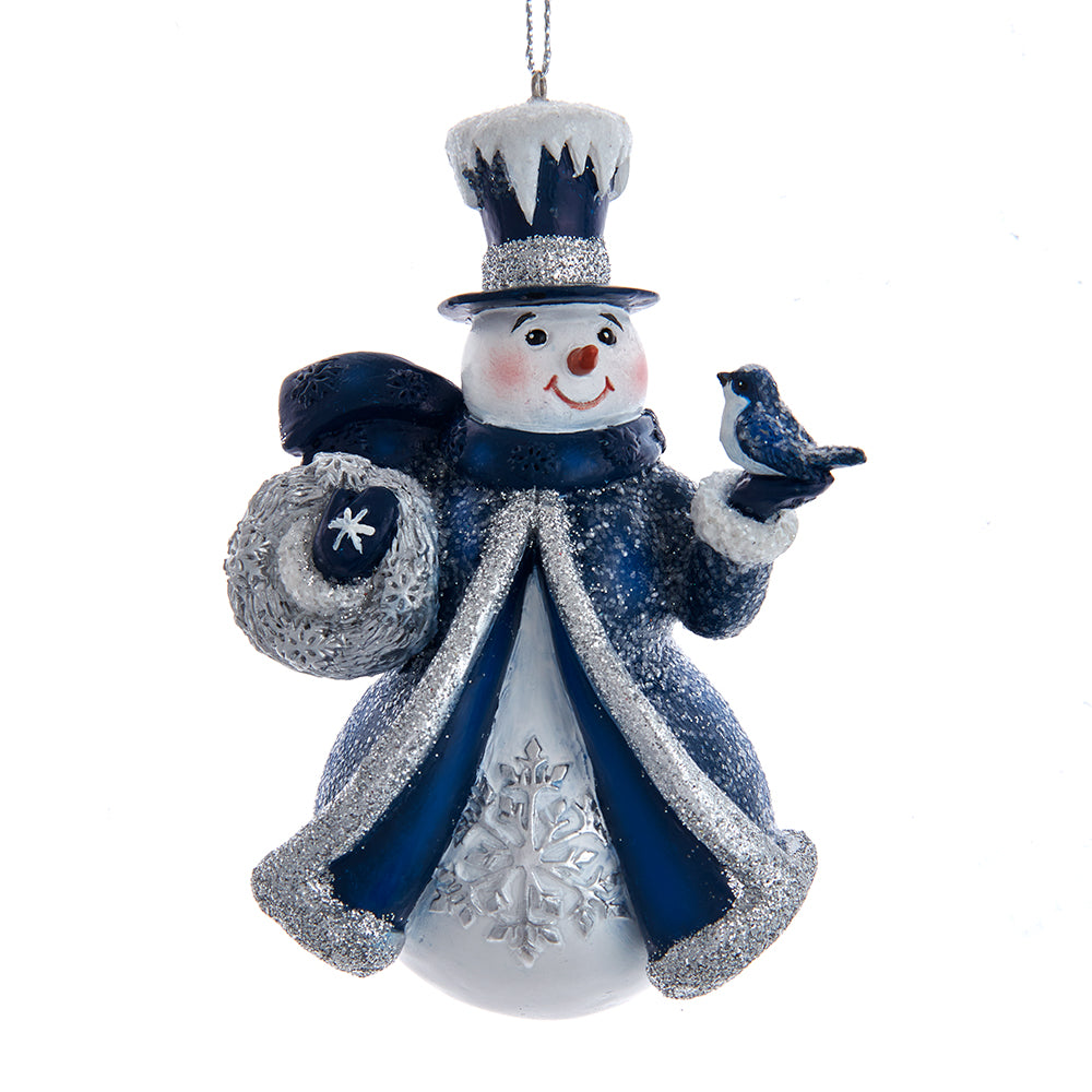 Blue & Silver Snowman with Bird Ornament