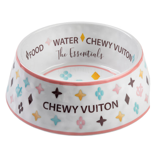 Haute Diggity Dog White Chewy Vuiton Dog Bowl-Large (Set of 2)