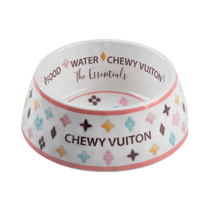 Haute Diggity Dog White Chewy Vuiton Dog Bowl-Medium (Case of 2)