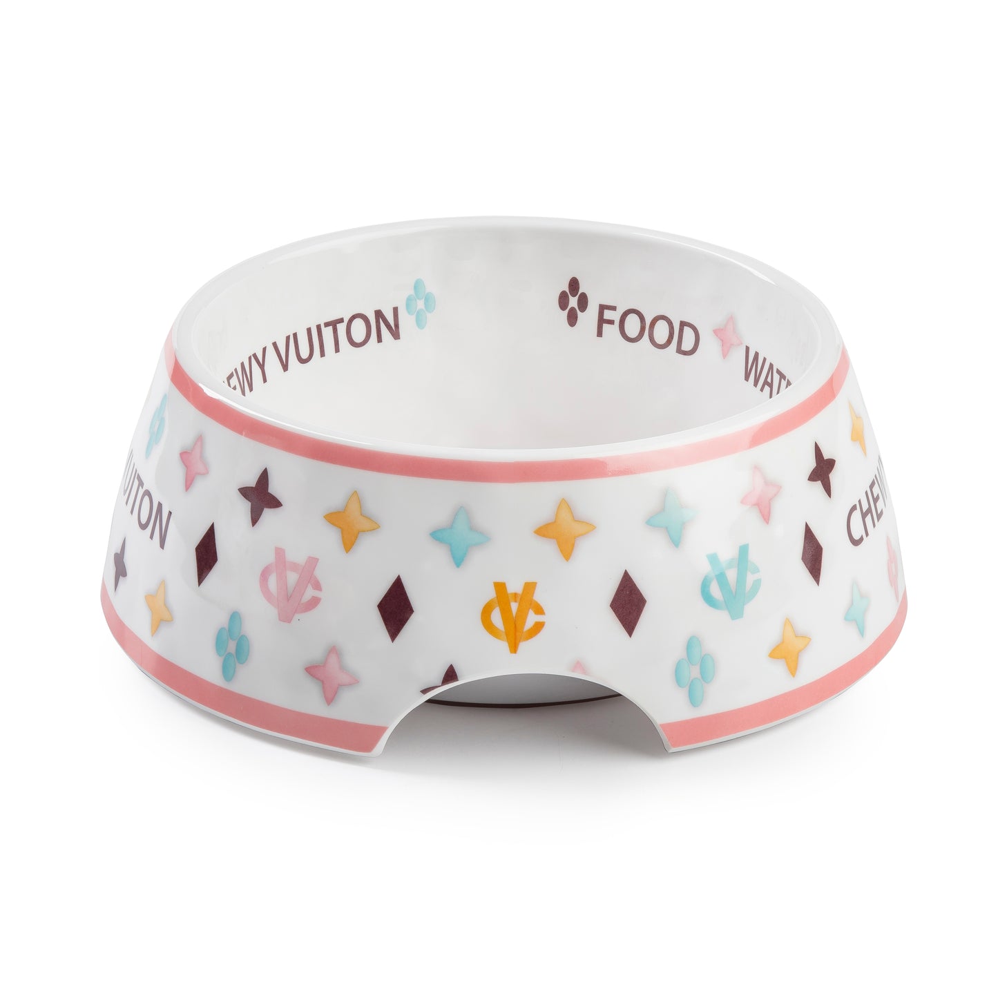 Haute Diggity Dog White Chewy Vuiton Dog Bowl-Medium (Case of 2)