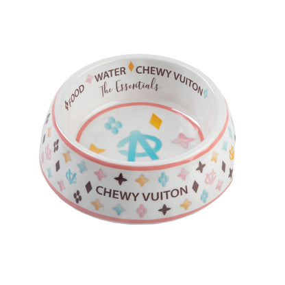 Haute Diggity Dog White Chewy Vuiton Dog Bowl-Small (Case of 2)