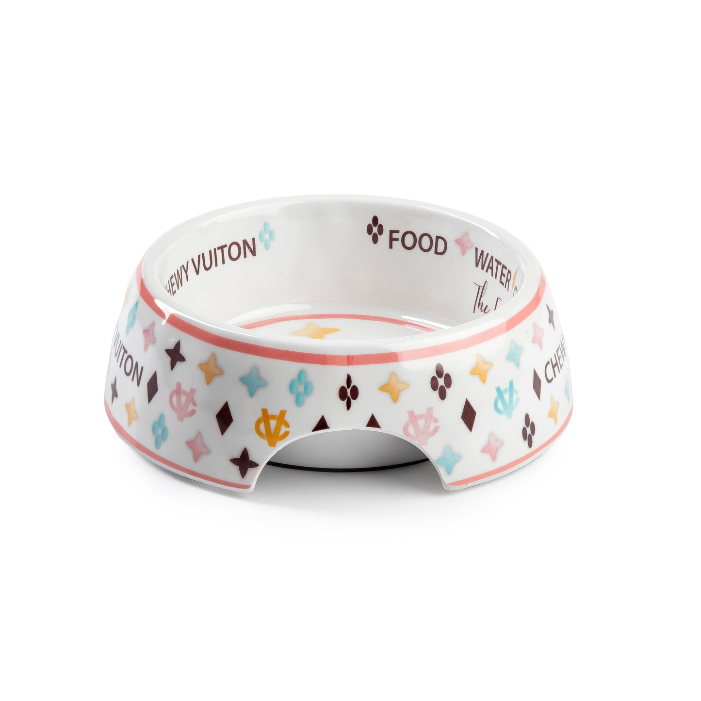 Haute Diggity Dog White Chewy Vuiton Dog Bowl-Small (Case of 2)