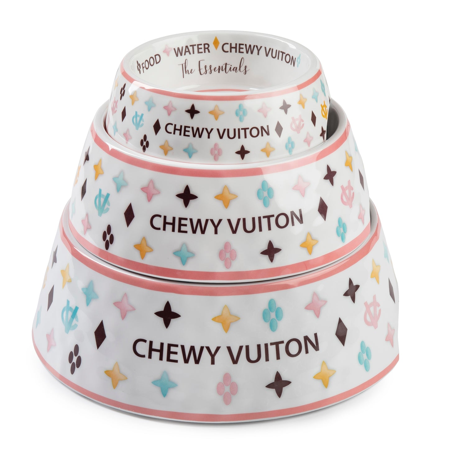 Haute Diggity Dog White Chewy Vuiton Dog Bowl-Small (Case of 2)