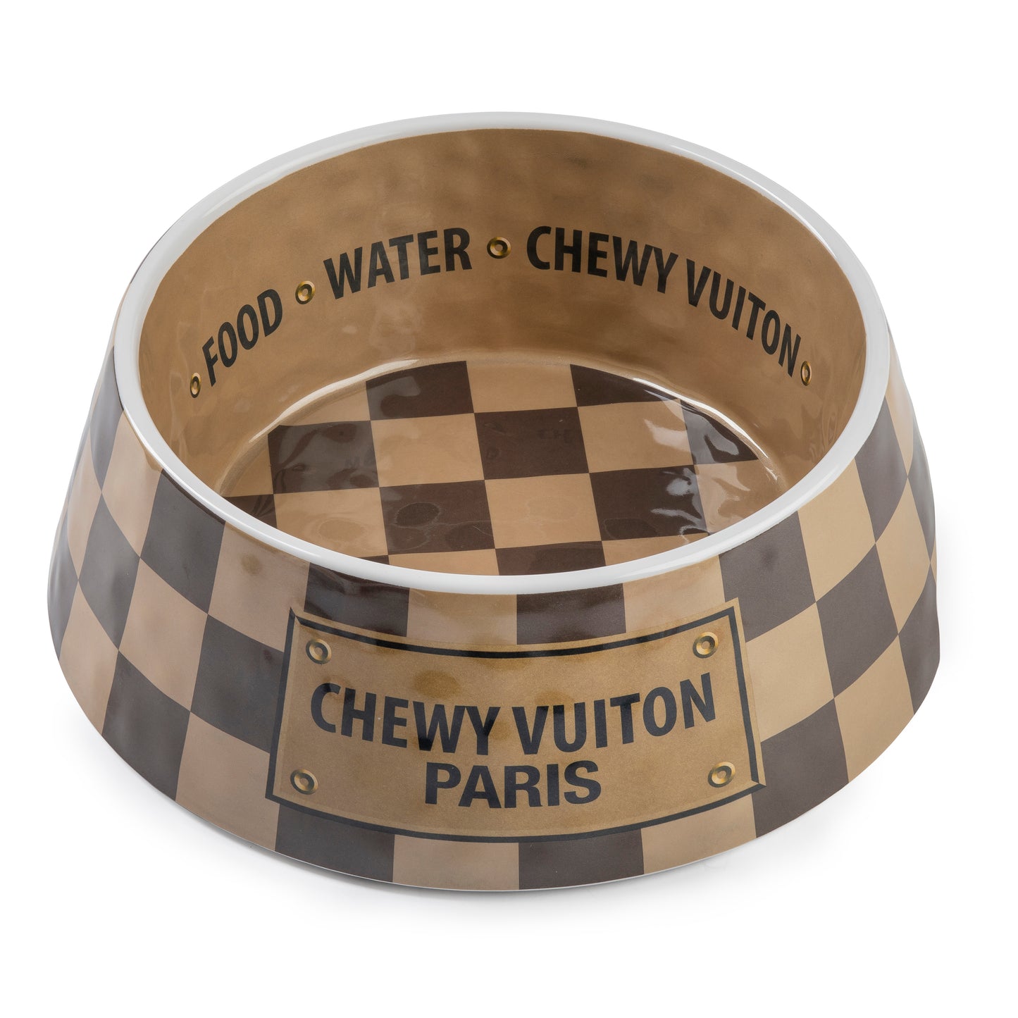 Haute Diggity Dog Checker Chewy Vuiton Dog Bowl-Large (Case of 2)