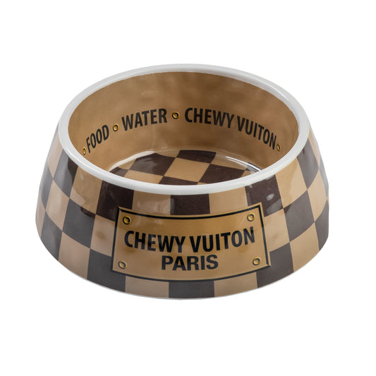 Haute Diggity Dog Checker Chewy Vuiton Dog Bowl-Medium (Case of 2)