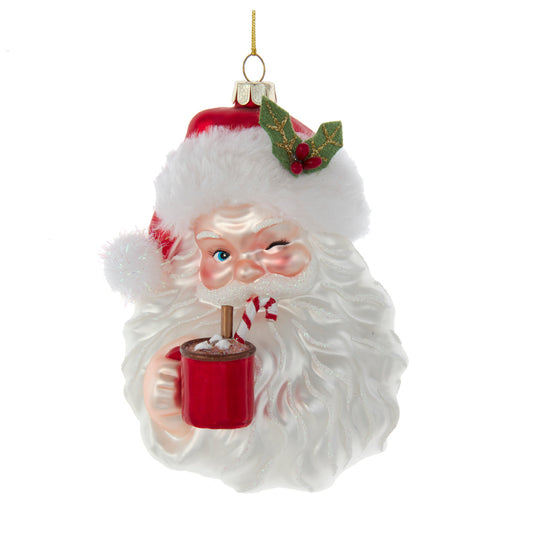 Noble Gems Glass Santa With Cocoa Mug Ornament