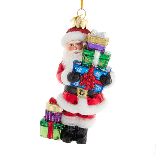 Noble Gems Glass Santa With Gifts Ornament