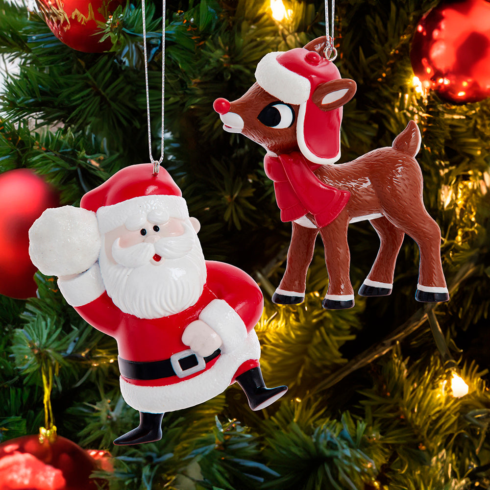 Rudolph the Red Nosed Reindeer & Santa Weighted Christmas Ornaments