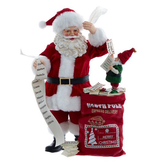 10.5" Fabriche Santa with Mail & Elf Figurine