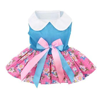 Pink and Blue Plumeria Floral Dog Dress