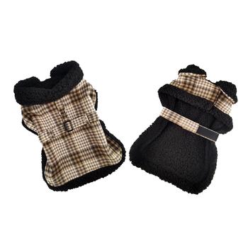 Sherpa-Lined Dog Harness Coat & Matching Leash- Brown & White Plaid